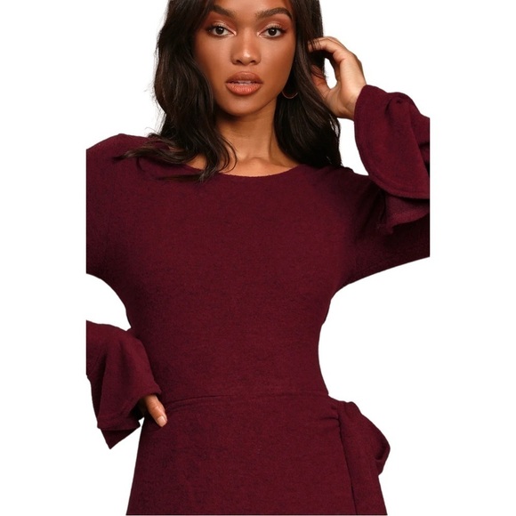 Lulus Favorite Tune Burgundy Faux Wrap Sweater Dress - Picture 2 of 16